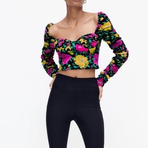 Zara black floral long sleeve cropped top never worn